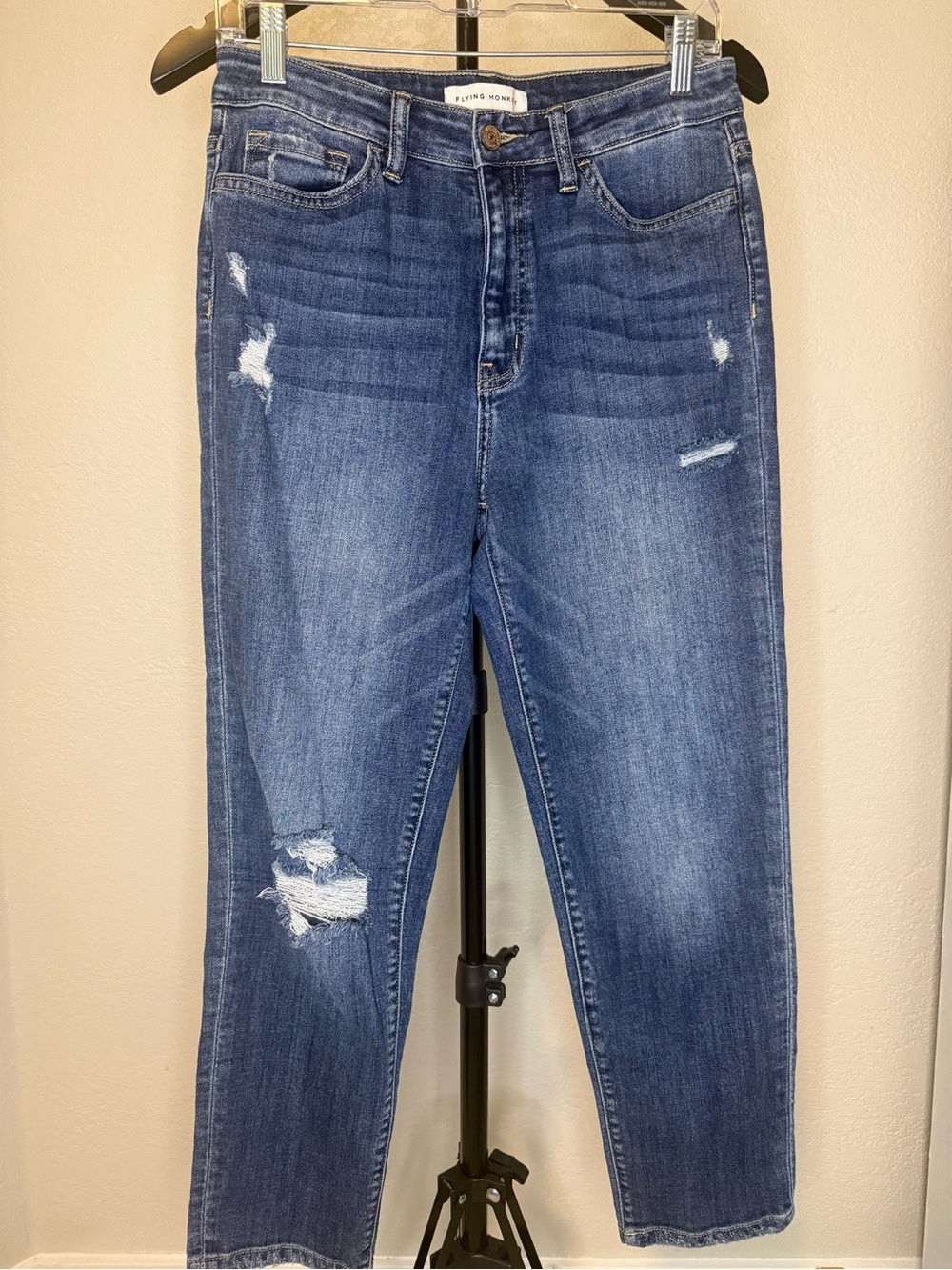 Flying Monkey Boyfriend Jeans‎ - Medium/Dark Blue Distressed